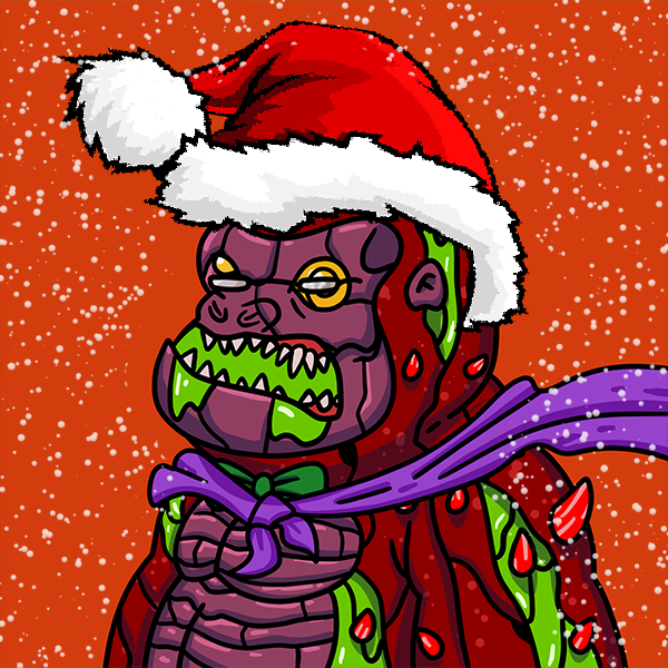fromthecrypt0x's tweet photo. My #MutantGorilla just making a quick pit stop from #TheNorthPaw to spread some holiday cheer!!!! 

@mutantcats https://t.co/NkqU4BQBOv