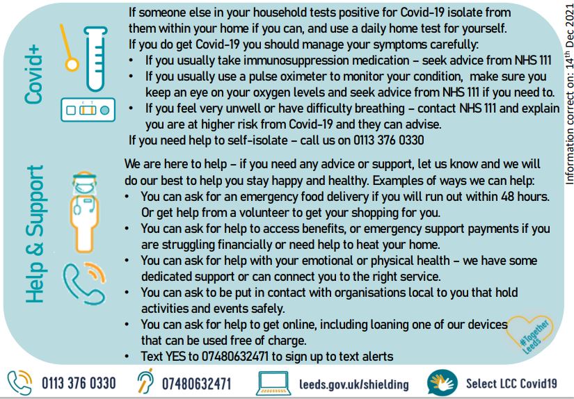 Leeds Older People's Forum (@leedsopf) on Twitter photo Read up to date advice for people at higher risk from Covid-19.
leeds.gov.uk/shielding
Take extra care whilst rates of infection are high. <a href="/TTSLeeds/">Time to Shine</a> <a href="/MyForumCentral/">Forum Central</a> <a href="/AgeFriendlyLDS/">Age Friendly Leeds</a> <a href="/leedsdaa/">Dementia Friendly Leeds</a> Read up to date advice for people at higher risk from Covid-19.
leeds.gov.uk/shielding
Take extra care whilst rates of infection are high. <a href="/TTSLeeds/">Time to Shine</a> <a href="/MyForumCentral/">Forum Central</a> <a href="/AgeFriendlyLDS/">Age Friendly Leeds</a> <a href="/leedsdaa/">Dementia Friendly Leeds</a>