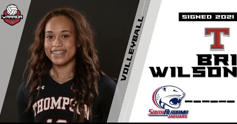 Congrats to Bri Wilson. Bri is signing with The University South Alabama to play volleyball <a href="/Thompson_Vball/">Thompson Volleyball</a>