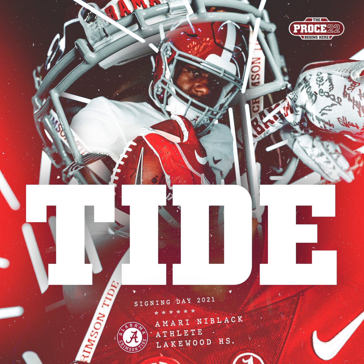 AlabamaFTBL's tweet photo. The #PROCE22 Begins Here @officiallly13 

#RollTide https://t.co/WWywZGib3T