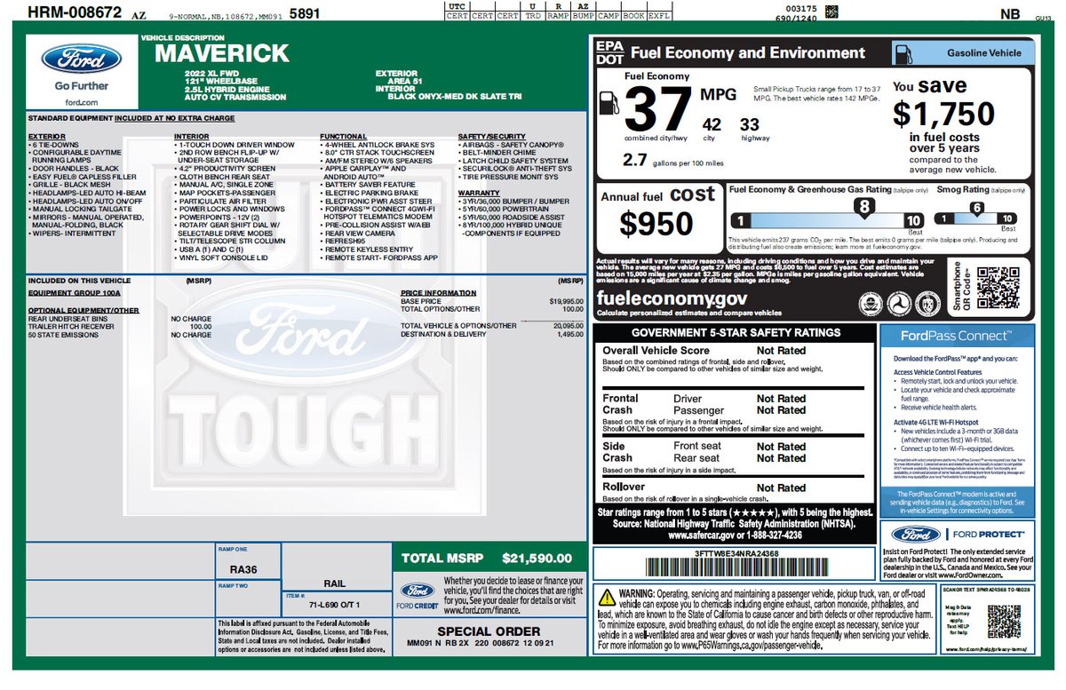 testdriventv's tweet photo. Ordered June 30th, our 2022 #Ford #Maverick long term test truck is scheduled for production today. Five and one half months wait time with delivery slated for January. #FordMaverick #Hybrid https://t.co/z6E9boArnF