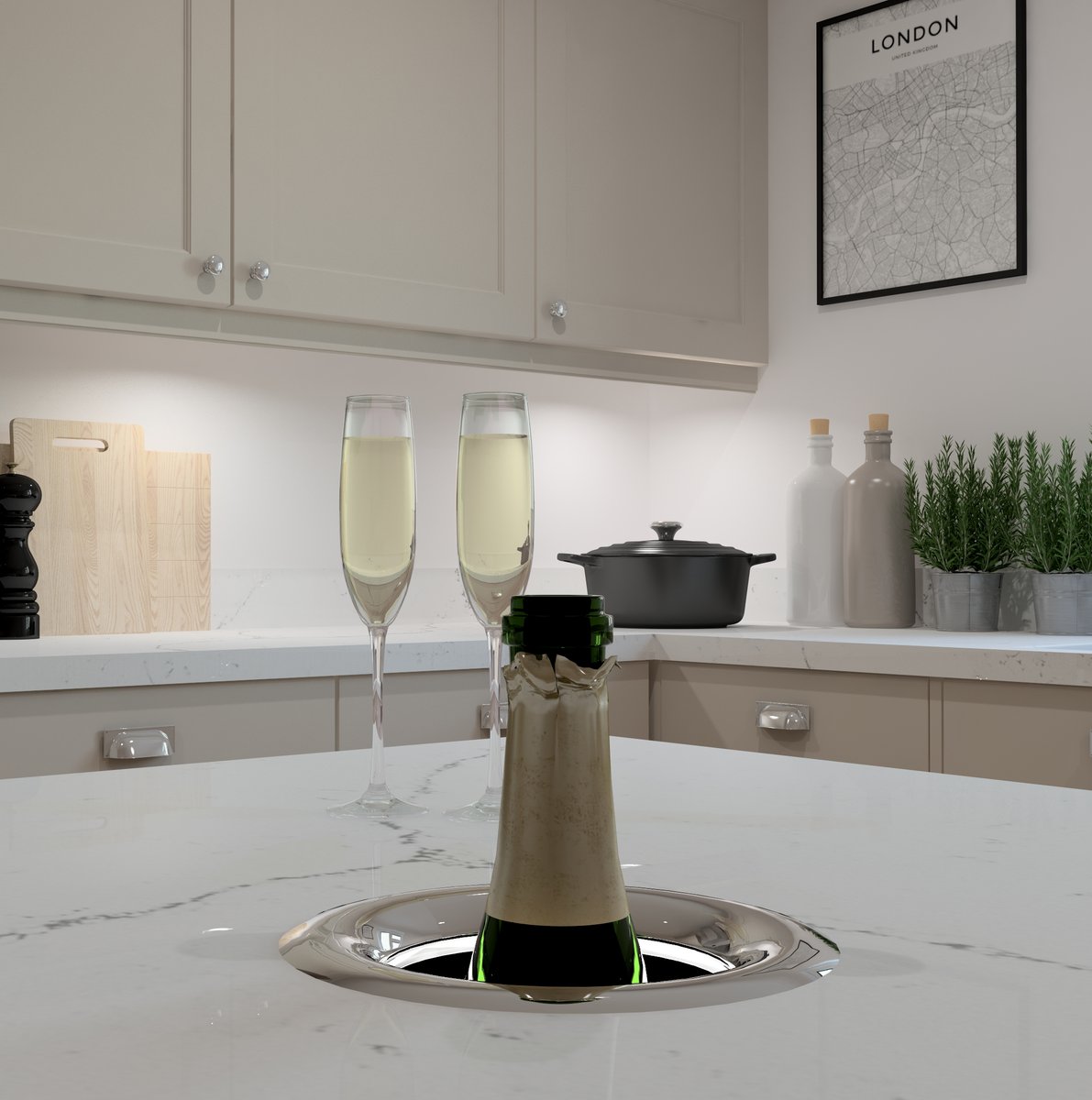 We've partnered with @Kaelo_UK to bring you access to their open bottle hosts in ArtiCAD-Pro 🥂🍾 Download from the Members Portal now and start creating designs just like the one you see here featuring Kaelo's open bottle host in stainless steel. #articad #kitchendesign