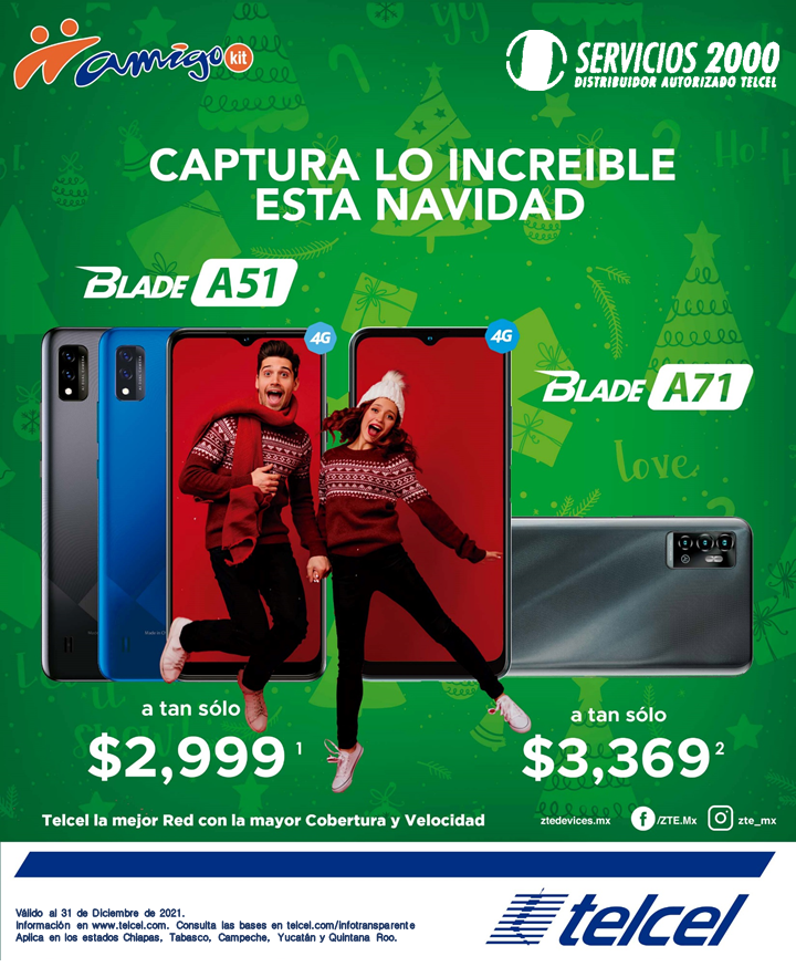 telcelS2000's tweet photo. Captura lo increíble de esta navidad con un #ZTEBLADEA51 o un #ZTEBLADEA71 🎅📍

✅ Adquierelo con #Servicios 2000 y Llevatelo Con La Mejor Red de Mexico #Telcel‼️

¡Visítanos en nuestras sucursales!📍 https://t.co/Rp0fcR6uDb