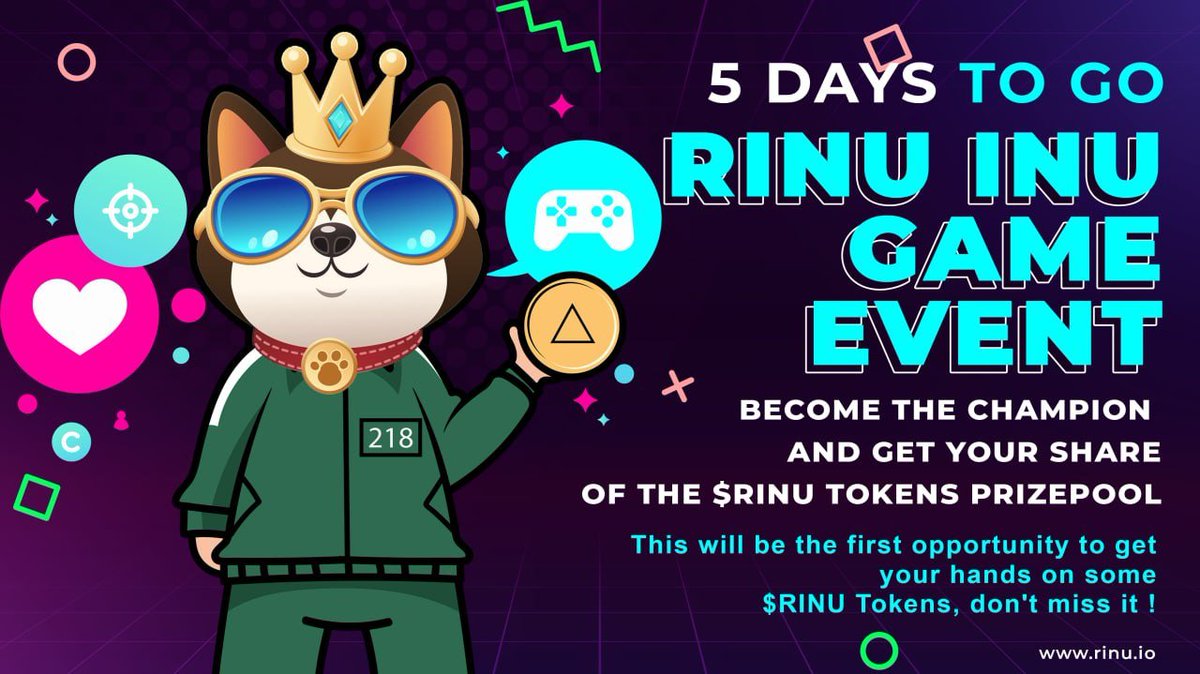 Woow, $Rinu friends! Don't miss this opportunity! 🤑👑 5 days to go! ⏳🎮

If you wanted to get your hands on some RINU tokens before Public Sale, this is your chance! 🏆
Follow us as we get closer to releasing the event! 🔥

#RINUINU  #GameEvent  #OnlyUp pic.x.com/odyXn0vSeK