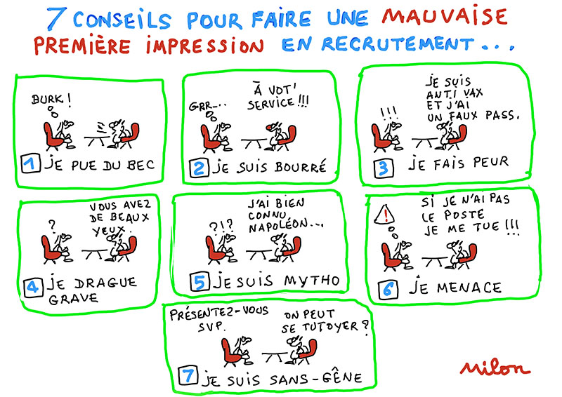 Le dessin lamineducoach du jeudi 16 décembre 2021:
" des conseils coachmardesques en recrutement ! "