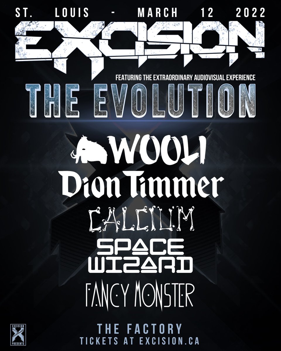 Excision's tweet photo. St Louis, The Evolution is headed your way on March 12! Tix on sale on Friday 😈 Who's next?! https://t.co/X2WLyqvf1V
