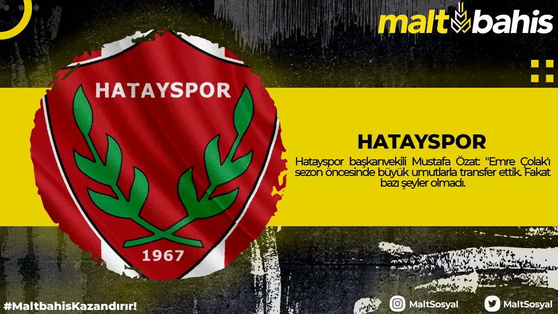 ⚽ Hatayspor başkanvekili Mustafa Özat: "Emre Çolak'ı sezon öncesinde büyük umutlarla transfer ettik. Fakat bazı şeyler olmadı. Emre Çolak'la yollarımızı ayıracağız.

 #maltbahis #yuksekoranlar #eniyioranlar #canlibahisoyna