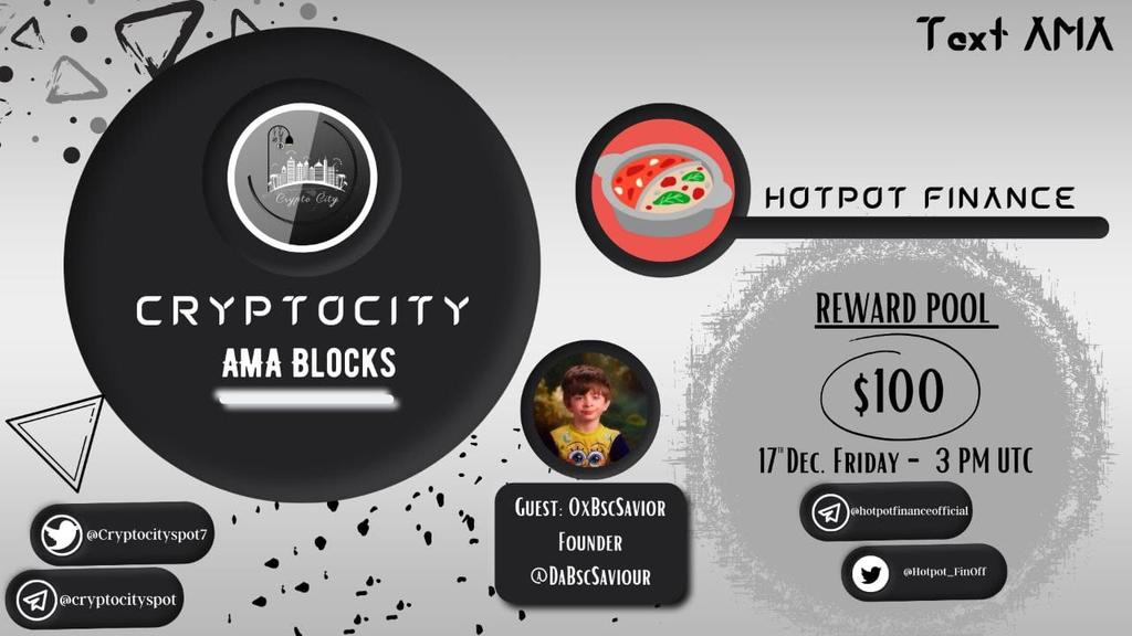 navex_eth's tweet photo. Crypto City is going to hold an AMA with @Hotpot_FinOff in @Cryptocityspot7 
Telegram community.
Reward: 
100$
Time: 
December 17th,2021
3PM UTC.
 
Follow 
1. @Cryptocityspot7
2. @Hotpot_FinOff
Like , retweet &amp; tag 3 friends. https://t.co/2yFbbs5uh2