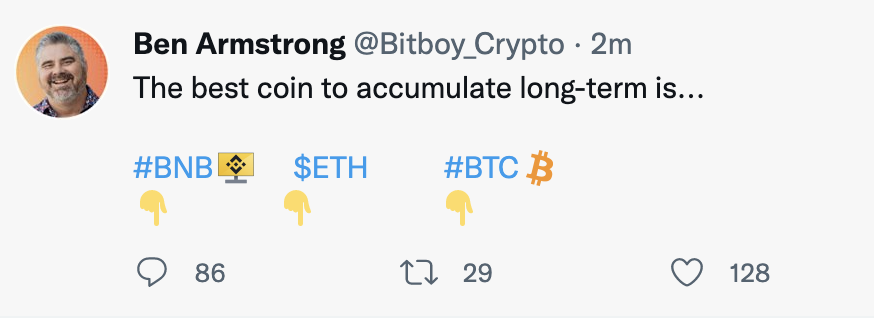 CryptoNoobStuff's tweet photo. @Bitboy_Crypto I like $ETH right now so I guess I just do..... nothing? 🤣 https://t.co/hA1x8B5s6M