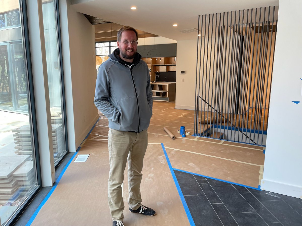 witteha_us's tweet photo. Caught by the homeowner during a site visit. I told him I am not a stand in for a scale figure. Though I think I should start my modeling career. ~ Toby
..
slideshow: #toby #shoes #pants #jacket #surprisedsmile #gerendák #tallwindows #metalposts #railing #blacktile #modernkitchen https://t.co/TDjCYeMWQH