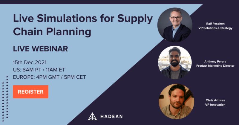 YourStory_PR's tweet photo. Today @hadeaninc will be hosting a live #webinar exploring how Hadeanโs technology on #LiveSimulations can be used to inform greater decision making within #SupplyChain processes!
Find out more and sign up for the webinar here: https://t.co/TcM2F78p8P
#Simulation #AI #DevOps https://t.co/mi9ixqKxVd