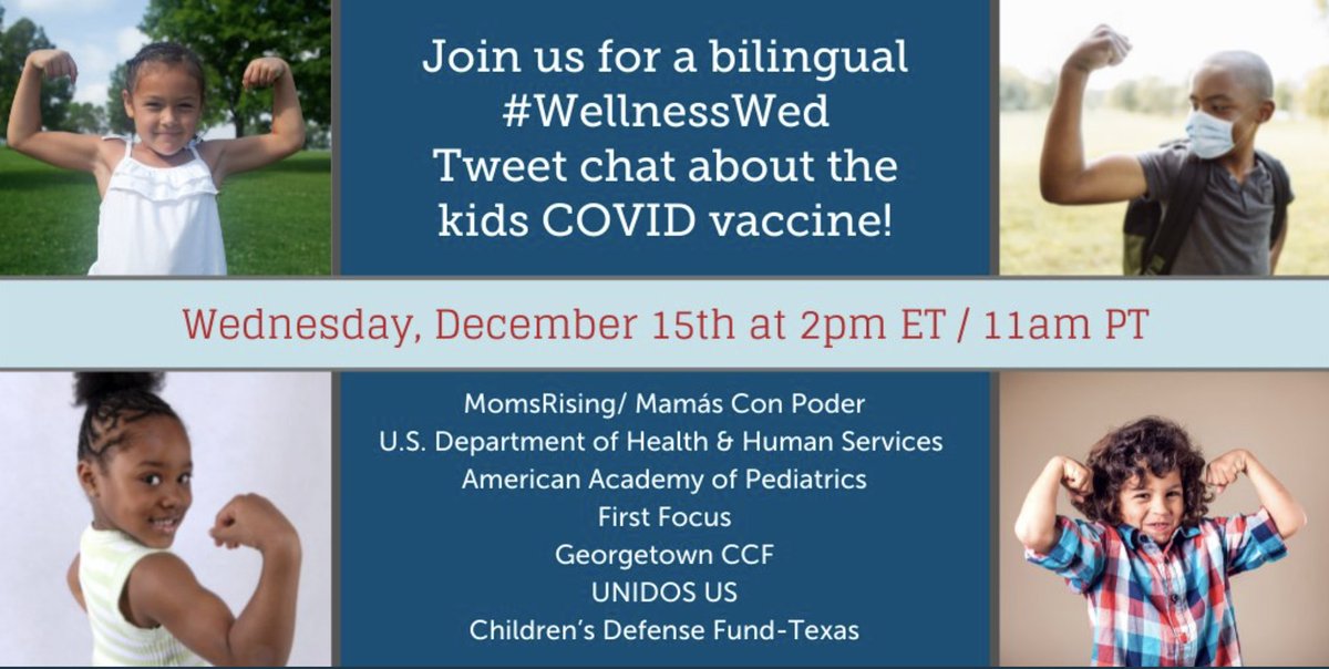 edc.org (@edctweets) on Twitter photo Join us TODAY at 2:00 ET for a #WellnessWed chat about the #kidsCOVIDvaccine w/ our friends
<a href="/HHS_IEA/">Marvin Figueroa</a> <a href="/CDCgov/">CDC</a> <a href="/AmerAcadPeds/">American Academy of Pediatrics</a> <a href="/Campaign4Kids/">First Focus Campaign for Children</a> <a href="/GeorgetownCCF/">Georgetown Center for Children and Families</a>
<a href="/MomsRising/">MomsRising</a> <a href="/MamasConPoder/">MamásConPoder</a> <a href="/WeAreUnidosUS/">UnidosUS</a> @CDFTexas <a href="/aafp/">AAFP</a> Join us TODAY at 2:00 ET for a #WellnessWed chat about the #kidsCOVIDvaccine w/ our friends
<a href="/HHS_IEA/">Marvin Figueroa</a> <a href="/CDCgov/">CDC</a> <a href="/AmerAcadPeds/">American Academy of Pediatrics</a> <a href="/Campaign4Kids/">First Focus Campaign for Children</a> <a href="/GeorgetownCCF/">Georgetown Center for Children and Families</a>
<a href="/MomsRising/">MomsRising</a> <a href="/MamasConPoder/">MamásConPoder</a> <a href="/WeAreUnidosUS/">UnidosUS</a> @CDFTexas <a href="/aafp/">AAFP</a>