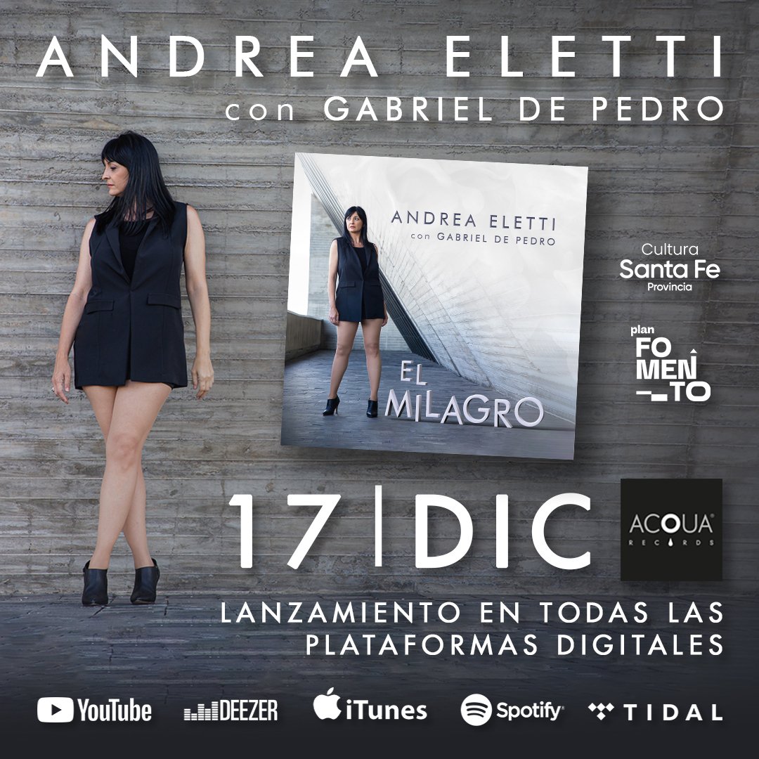 AndreaEletti's tweet photo. 🔊 Se acerca la fecha del lanzamiento del disco !#ElMilagro
🙌Estas a un solo clic del PRE - SAVE del disco 🎧 ▶️https://t.co/esnyNDpEHx
¡En todas las plataformas digitales! Acqua Records - Sitio Oficial
.
#Presave #tangoargentino
#tangosinger #SantaFe https://t.co/MPy5SMPboy
