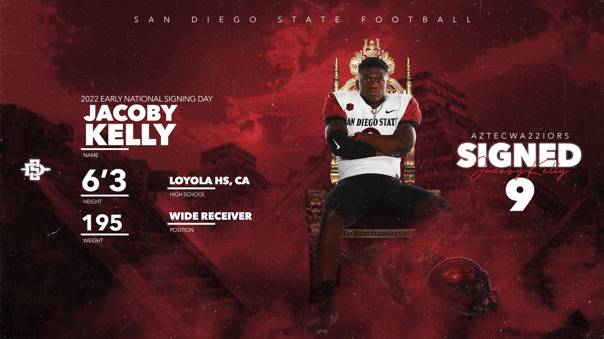 Joining our wide receiver room with his playmaking ability and dynamic catching radius is a stud from the Los Angeles area… <a href="/jacobybkelly/">Jacoby Kelly</a>!!! #AZTECWA22IORS #WIN22 bit.ly/3200EYq
