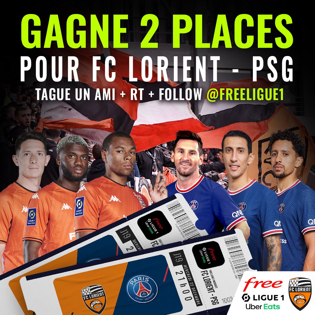 FreeFoot's tweet photo. [#JeuConcours 🎁] Cette semaine, on continue de jouer le Père #Noel avant l'heure et de vous offrir un cadeau : 2 places pour supporter le @FCLorient face au #PSG juste avant les fêtes ! 😍

Pour participer :
👉 RT + Follow @FreeLigue1
👉 Tague un ami

#FCLPSG #FCLorient https://t.co/VRI6ifOGNq