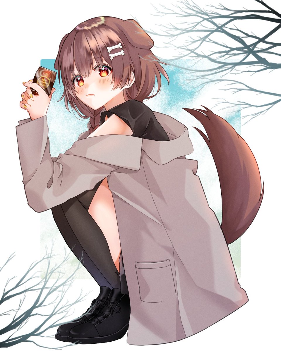 inugami korone 1girl tail animal ears solo dog ears hair ornament brown hair  illustration images