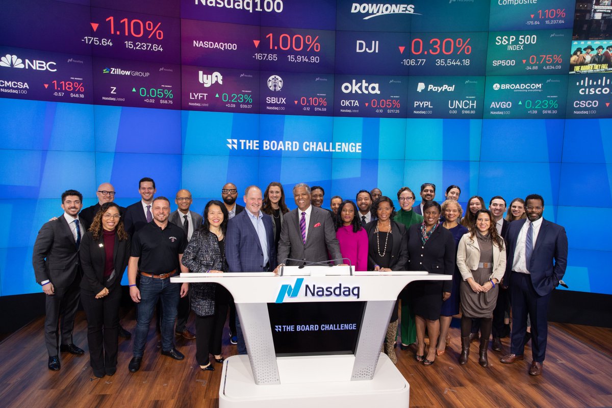 davidgfishman's tweet photo. Congrats to @boardchallenge_ on ringing the @Nasdaq opening bell! TBC is a movement to add Black directors to boardrooms. To date, 20 Black directors have been appointed to TBC partner company boards. Proud of the @GG_Advisors team supporting this initiative! #theboardchallenge https://t.co/S5QRHijd1A