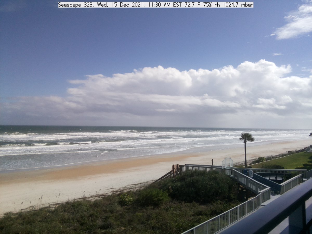 Beach view from Seascape Towers Unit 323, New Smryna Beach, FL  
Wed, 15 Dec 2021, 11:30 AM EST
72.7°F
75% rh
1024.7 mbar