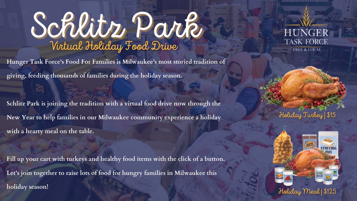 Schlitz Park (@schlitzpark) on Twitter photo Join Schlitz Park as we partner with <a href="/hungertaskforce/">Hunger Task Force</a> #Milwaukee for a virtual holiday food drive to bring a holiday meal to families across our city! hungertaskforce.org/food-for.../sc… Join Schlitz Park as we partner with <a href="/hungertaskforce/">Hunger Task Force</a> #Milwaukee for a virtual holiday food drive to bring a holiday meal to families across our city! hungertaskforce.org/food-for.../sc…