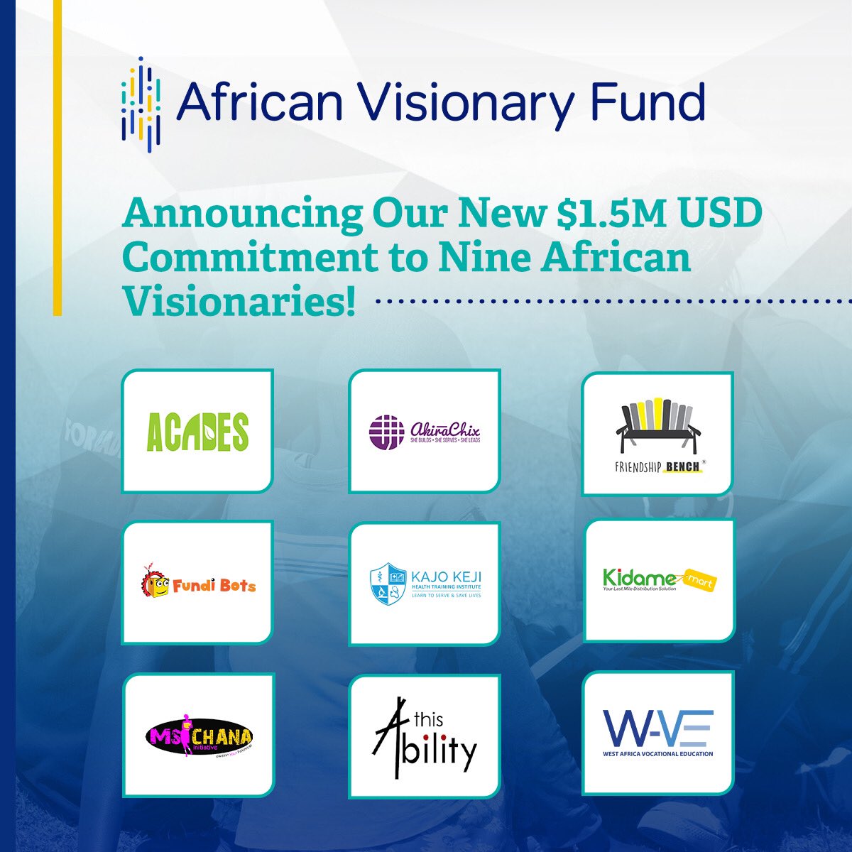 FundiBots's tweet photo. We’re pleased to announce our partnership with @TheAVFund as we join their portfolio following the announcement of their new $1.5M USD in grant commitment! More here: https://t.co/cvpNTQV6Hj
#proximitymatters #fundlocalleaders https://t.co/L12NZExVv7