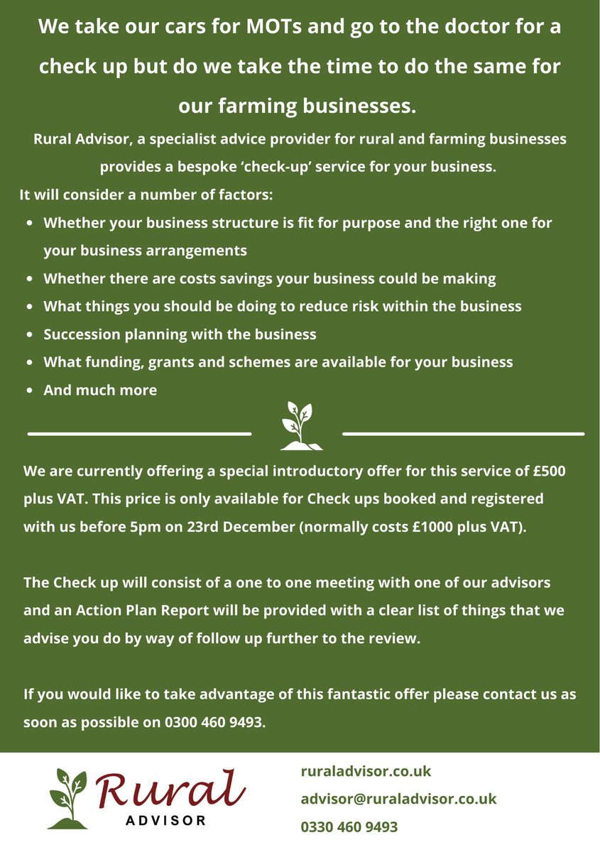 Business Health Check - Christmas Offer 
#ruralbusiness #ruraladvisor