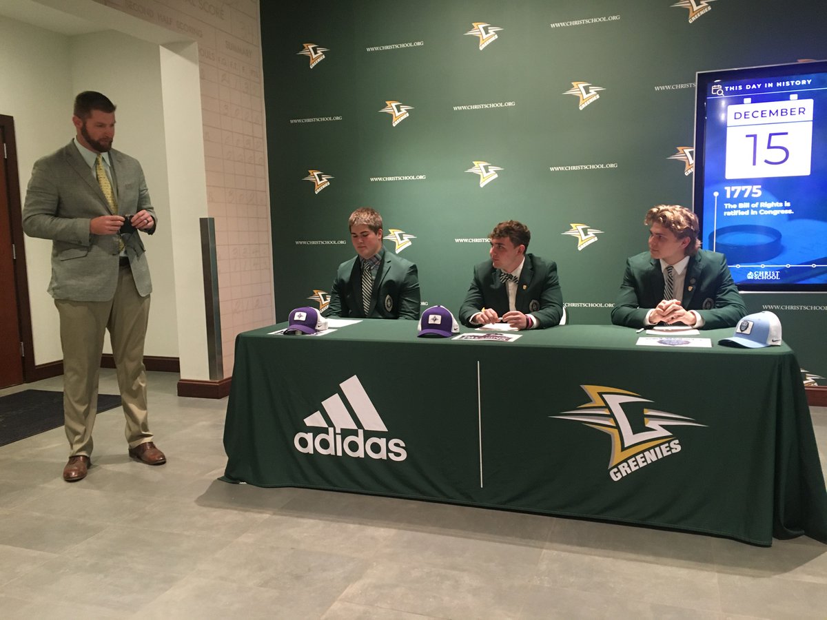 #EarlySigningDay stop one: <a href="/christschool_fb/">Christ School Football</a> .
Bryce Sain and Eli Brasher signing with <a href="/PaladinFootball/">Furman Football</a> and AJ Simpkins with <a href="/CULionsFB/">Columbia Football</a> !
(Not pictured Brady Ioannidis/Penn)