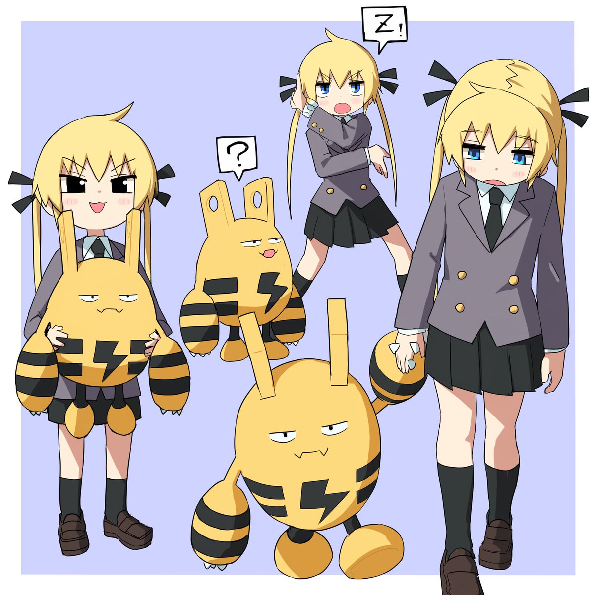sonya (kill me baby) pokemon (creature) twintails skirt 1girl blonde hair necktie crossover  illustration images