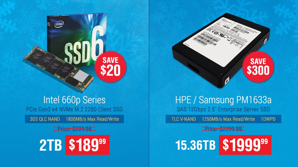 MyDigital's tweet photo. #Upgrade for less with #newlowprices and #freeshipping in the #US! 

#2TB #IntelSSD #660p #PCIe 3.0 x4 #NVMe M.2 2280 #InternalSSD now $189.99 https://t.co/EDRO5Q1AL9 

#15TB #HPE #Samsung PM1633a TLC #VNAND 2.5” #SAS #12Gbps #Enterprise #SSD now $1999.99 https://t.co/tHJINjrqV0 https://t.co/fxUW3PEcQ2