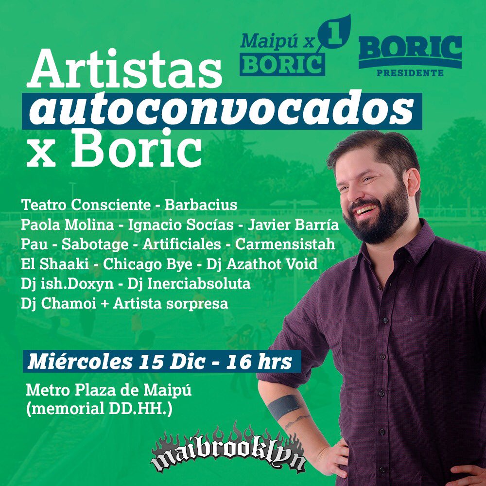 Hoy tocamos gratis en Maipú con la banda. Van otr@s artistas tremend@s igual! Ayúdenme con un RT! #Maipu #GabrielBoricPresidente2022