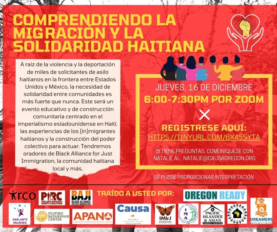 Join us on Dec. 16 from 6 to 7:30 p.m. for a virtual event called Understanding Haitian Migration &amp; Solidarity. This is an educational and community-building event focused on US imperialism in Haiti &amp; the experiences of Haitian immigrants. To register: us02web.zoom.us/meeting/regist…