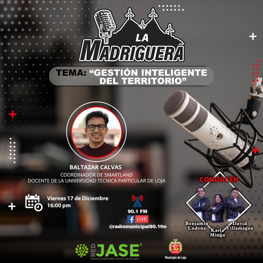 REDJASEec's tweet photo. Esta semana abordaremos el tema "Gestión Inteligente del Territorio", con el objetivo de conocer como el uso de datos y la implementación de instrumentos tecnologicos permiten  administrar y planificar de mejor manera los territorios de una ciudad.

#LaMadriguera https://t.co/rInp2NHOOc