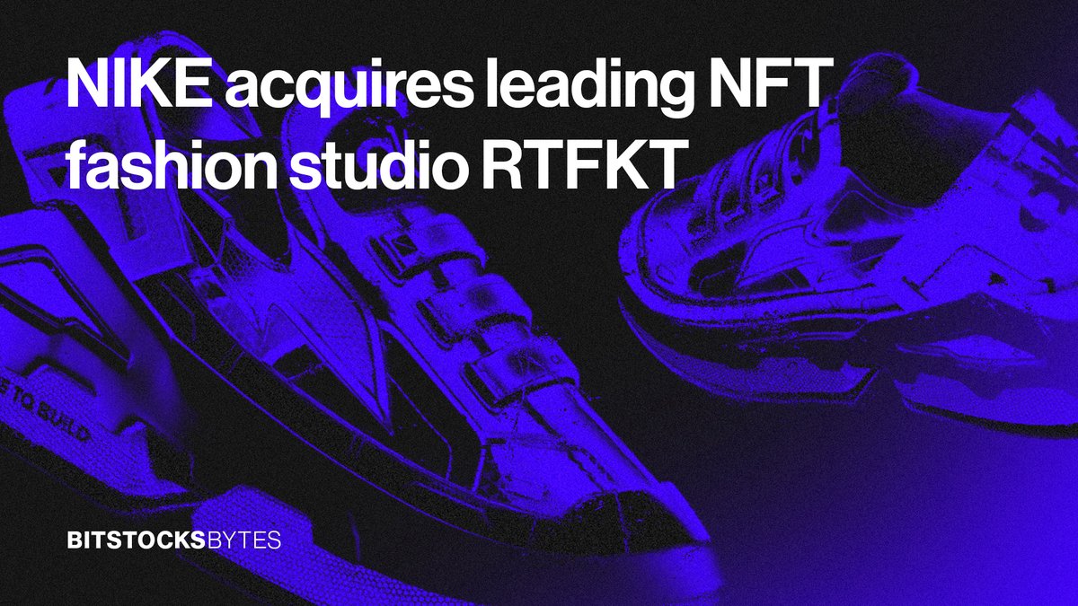 Bitstocks_'s tweet image. Nike has announced its acquisition of RTFKT - a leading NFT fashion studio and the company behind the recent Clone X NFT project. Nike plans on using the company to “grow their innovative and creative community and extend Nike’s digital footprint and capabilities.”

#Nike #RTFKT