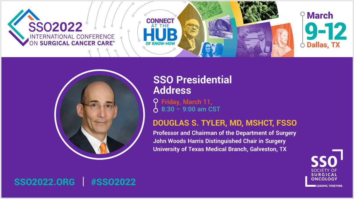 SocSurgOnc's tweet photo. Don't miss the #SSO2022 Presidential Address, "What is a Surgical Oncologist: Evolution of Surgical Oncology and the Society of Surgical Oncology in an Era of Hyperspecialization" delivered by Douglas S. Tyler, MD, MSHCT, FSSO. Register to attend at https://t.co/G9cyL1U4S2. https://t.co/HeAAt7t4PE