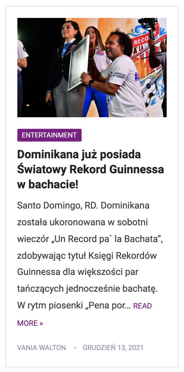 El mundo celebra el triunfo de todo un país unido, REPÚBLICA DOMINICANA. La prensa de POLONIA resalta la noticia positiva de evento Un Record pa la Bachata arrebatándole el GWR de El Baile de Bachata más Grande del Mundo.