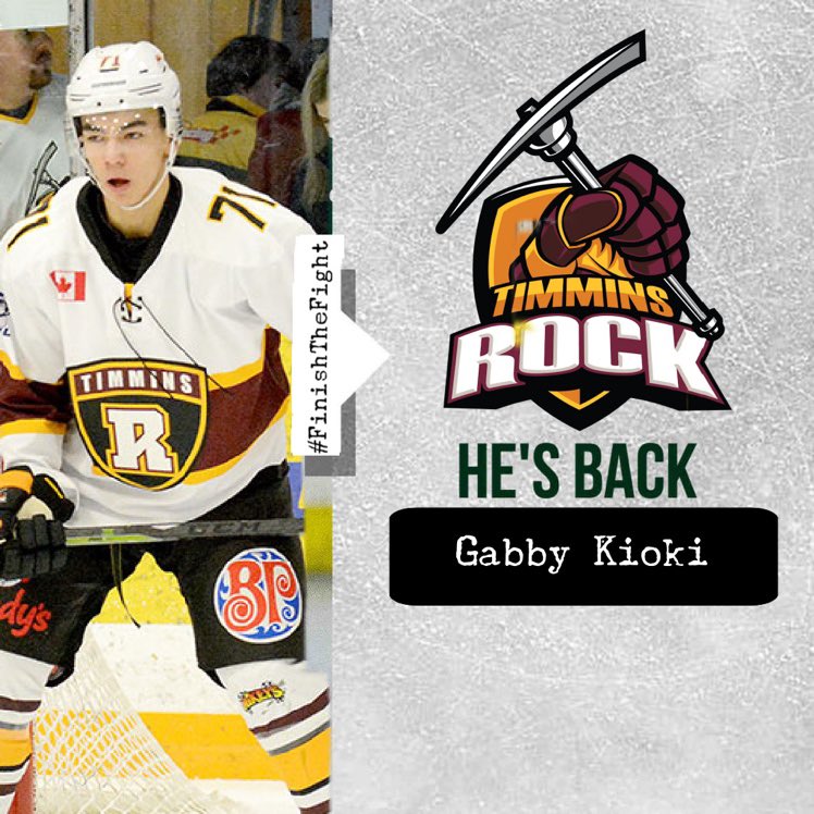 The Timmins Rock are excited to announce the return of Rock forward Gabby Kioki! With 102 games played in the <a href="/NOJHL/">NOJHL</a> earning 37 goals and  78 points he will be sure to add even more 🔥 to the lineup! Welcome back! #finishthefight
