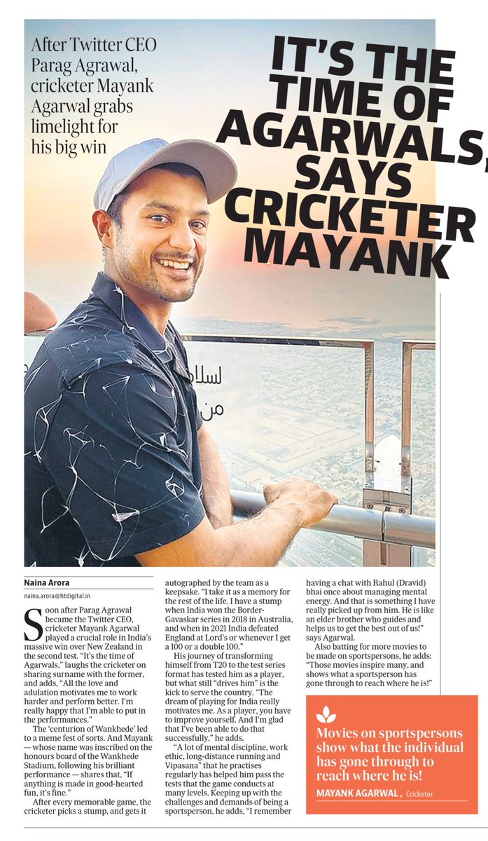 NainaArora8's tweet image. It’s the time of Agarwals, says cricketer @mayankcricket #Myinterview @htcity