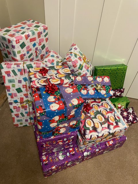The hamper gifts have been purchased &amp; wrapped - thanks to everyone for their contributions! We still need a few more donations to buy grocery gift cards for each family. If you can help with just a couple of $, you can donate on our website - thank you! emjs.hotlunches.net