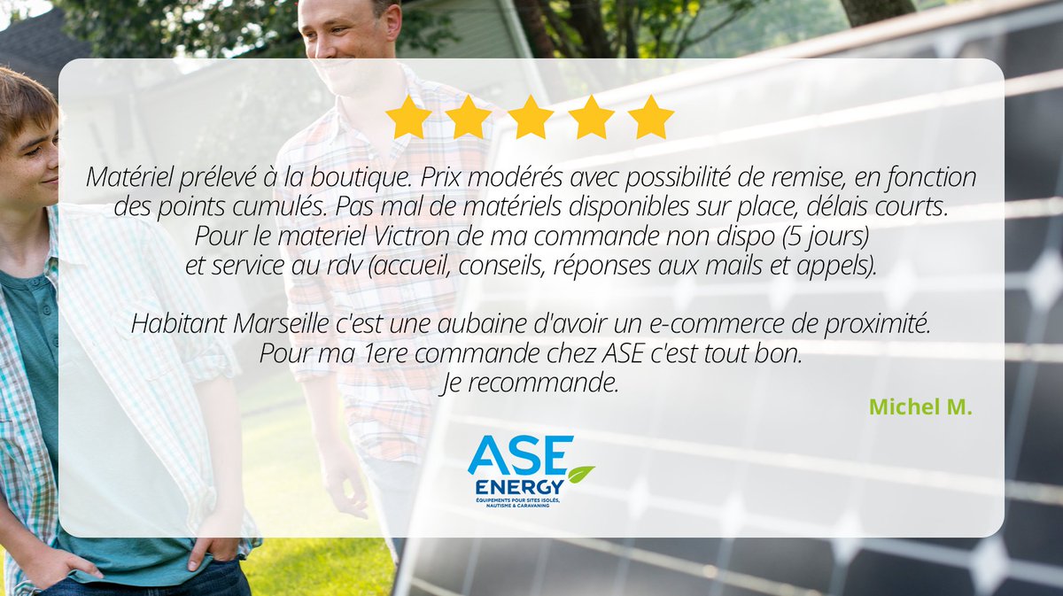 ase_energy's tweet image. 👉 La satisfaction de nos clients est notre priorité ! Un grand merci à Michel d’avoir pris la peine de nous laisser un commentaire aussi positif sur nos services ! À bientôt pour un prochain achat ! 😉

#AvisClient #ClientContent #ASEEnergy