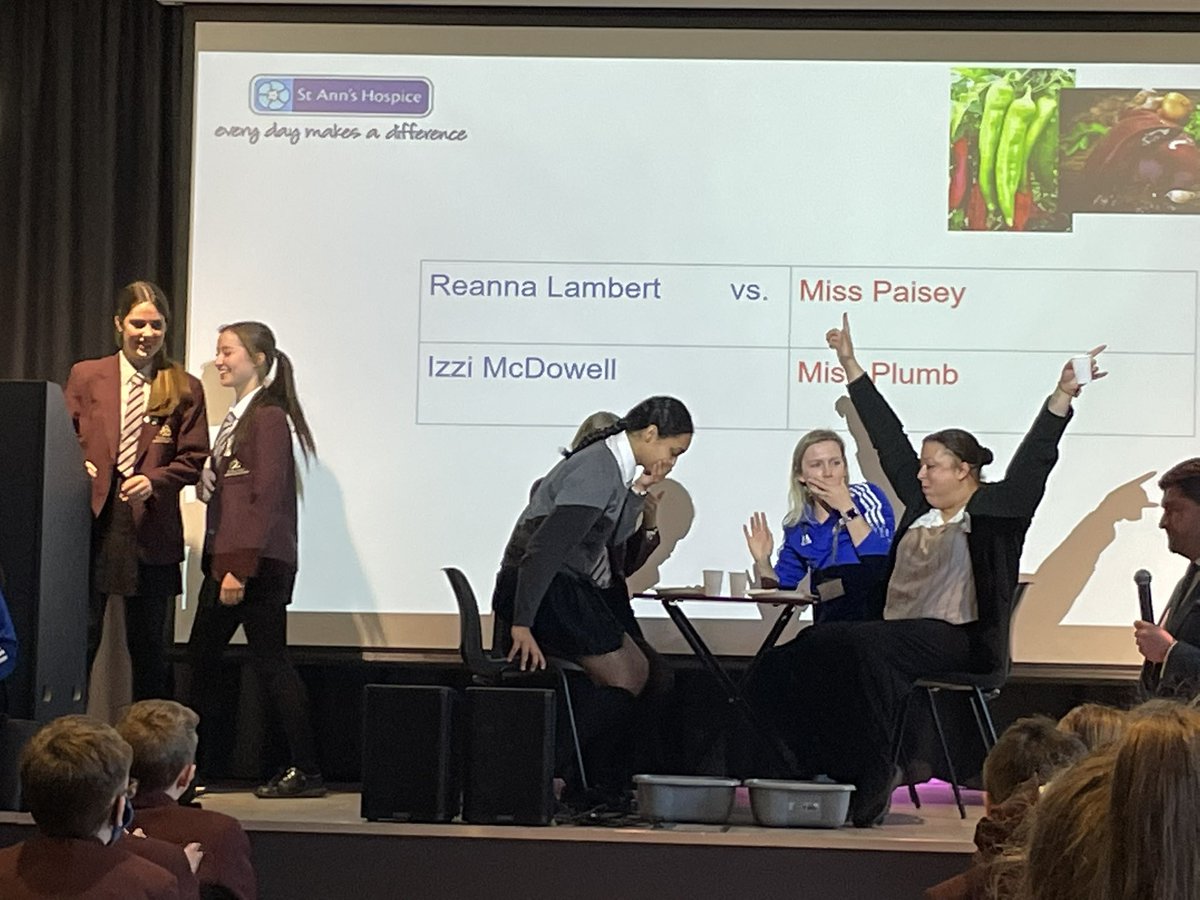 Year11Aom's tweet photo. Brilliant lunchtime spent raising money for @StAnnsHospice with ‘I’m a teacher get me out of here!’ Well done Y11 Charity Team! #nopuking #studentswon https://t.co/vli1tCFWgQ