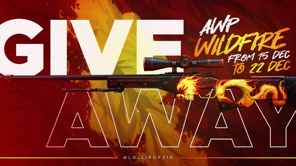 🎄 Holiday AWP | Wildfire Giveaway! 🎁

To Enter:
🍭 Follow me
🍭 Retweet this post
🍭 Tag 2 friends in comments below

Ends in 7 Days. GL, HF &amp; ho-ho-ho! 🎅
__________________________________________
2 more giveaways on my Instagram and VK
#CSGO #CSGOGiveaway
