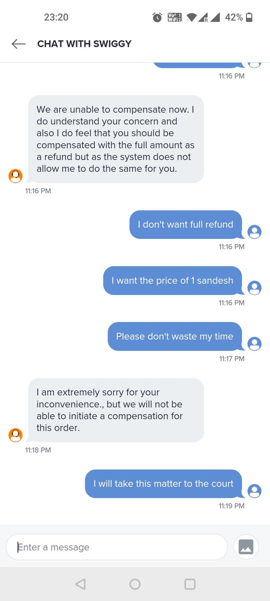 SAHILLSHAHA's tweet photo. @SwiggyCares @swiggy_in ... For your actioning ... deficiency in service and can't refund ...because the system doesn't allow https://t.co/i2awRwGljl