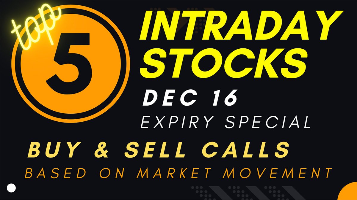 LearnWithBharat's tweet image. Top 5 #INTRADAY #StockPicks for tomorrow - Dec 16 - #Expiry Day

Watch #YouTube video - youtu.be/u3RGZtC8LJ0
