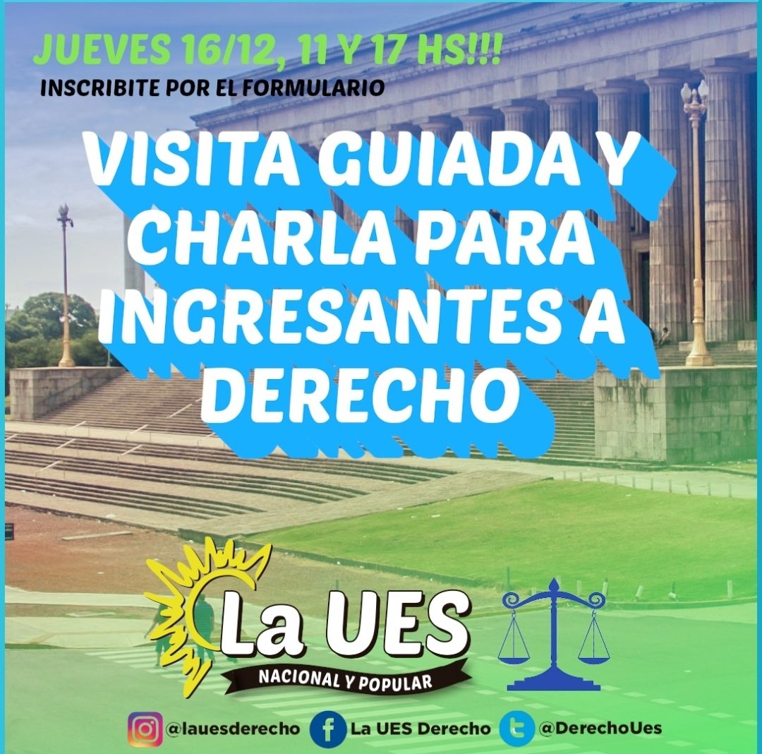 UesCbc's tweet photo. https://t.co/4a4kRvxGBT

📣Si estás en el CBC para DERECHO UBA‼️///VISITA GUIADA Y CHARLA DE INGRESANTES///😁

👉JUEVES 16/12 
- 11 hs. TURNO MAÑANA   
- 17 hs. TURNO TARDE

Inscribite:

https://t.co/6DdfTBiITU https://t.co/EqrfqYDDyf