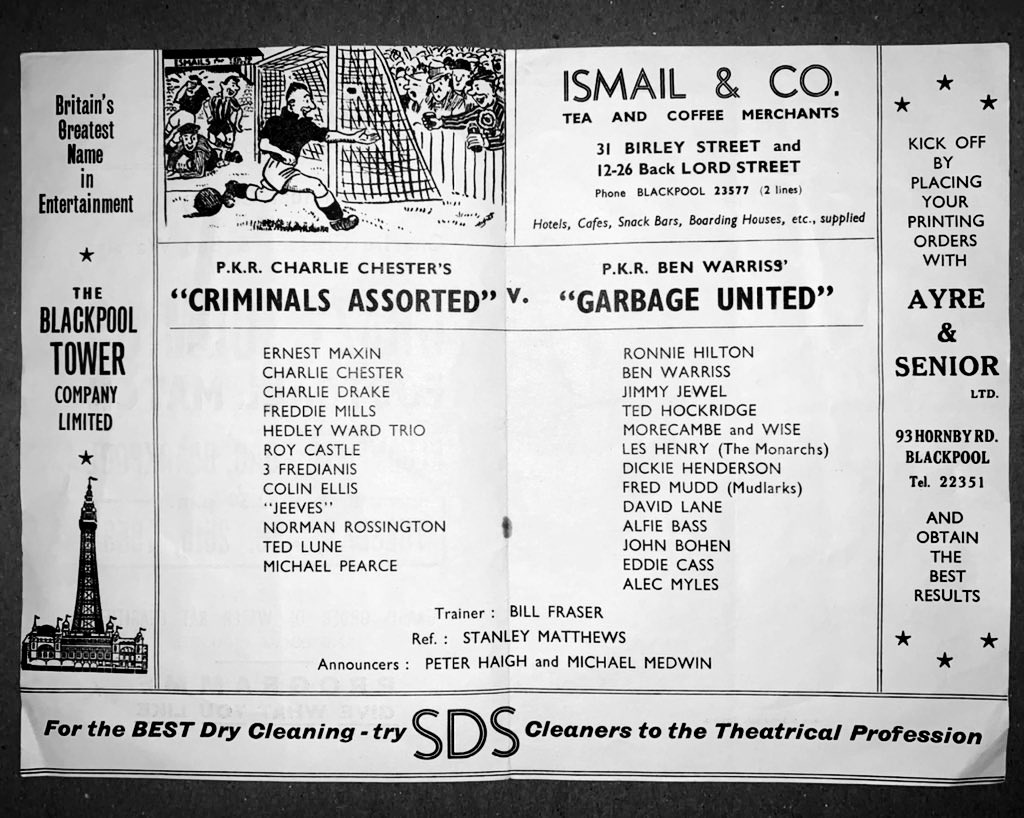 Evening Folks…jumpers for goalposts…

What a team sheet!

#StillBringingSunshine 👓🌞♥️🎄
#FromTheArchive #Football ⚽️ 
#ItsNotChristmasWithoutEricAndErn
#Blackpool