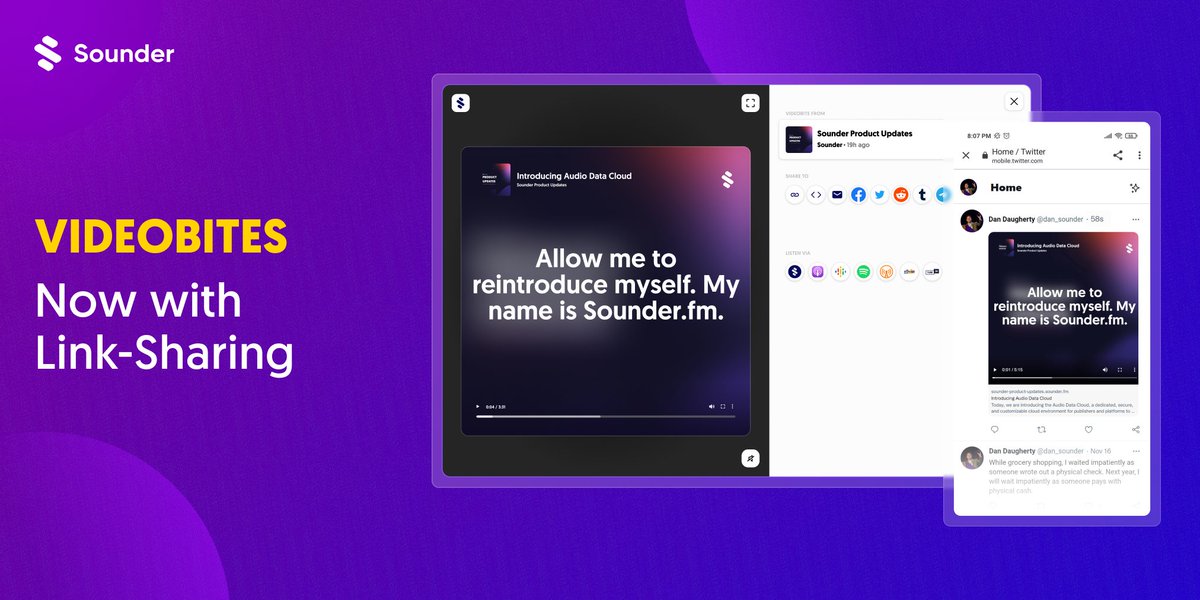 sounder_ai's tweet photo. Feature Upgrade 📲 Videobites can now be shared via link and will load automatically into posts. Plus, your link will collect all viewership data for analysis in your Sounder dashboard! 
See here, a preview of your link dashboard. https://t.co/X30hVBp6e4
