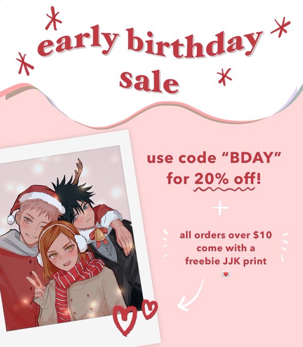 I have a birthday sale going on in my shop today! If you were looking at any prints/brushes they're 20% off right now ☺️ 

Orders over $10 also get a free holiday polaroid mini-print!

https://t.co/T0Q4qcxvez 💗 