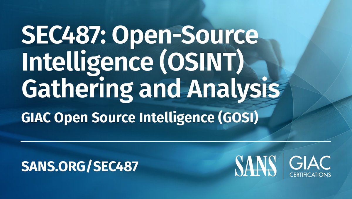 SANSInstitute's tweet photo. SEC487 teaches students how to find, collect, and analyze data from the Internet &amp; provides the #OSINT groundwork knowledge for students to be successful in their fields. Try the course demo for yourself: https://t.co/RUCrB781op

Learn more about #SEC487: https://t.co/y9vLIlK0wF https://t.co/qVOgodo7wZ