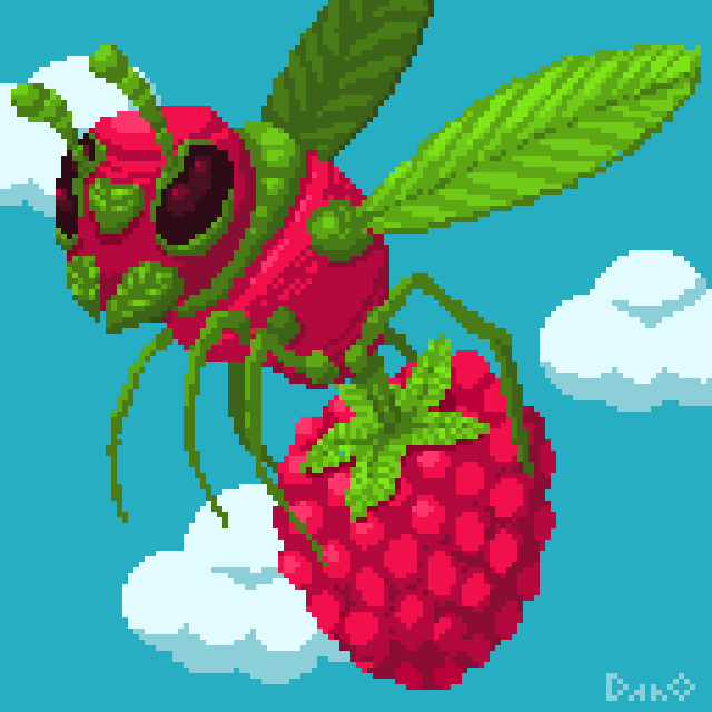 DanoLefourbe's tweet photo. Waspberry #insects #pixelart #Strawberry #fruits #Digital https://t.co/oRi5JJQ46G