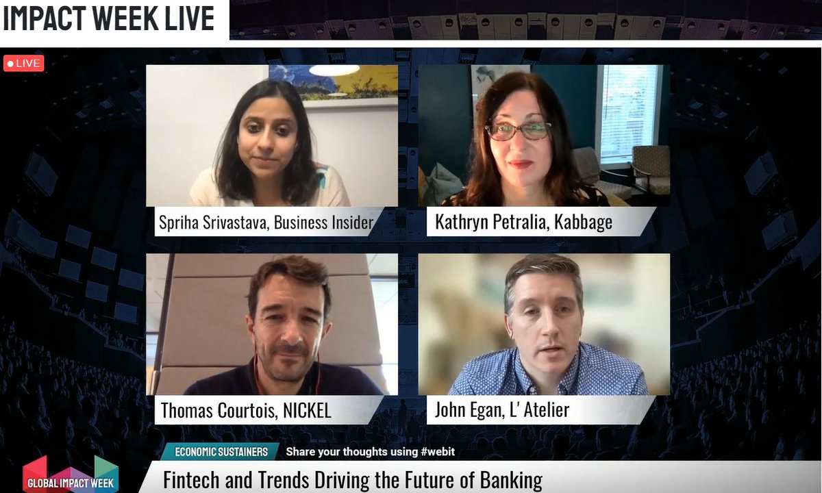 Fintech and Trends Driving the Future of Banking an exciting discussion with @ThomasCourtois7, CEO @CompteNickel; @Kabbitch, Co-Founder @KabbageInc; @iamjohnegan, CEO @AtelierEditions; @spriha, @BusinessInsider as honored guests at #Webit. Watch live now: webit.org/2021/live.php