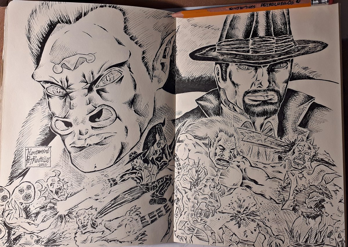 Kostas7911's tweet photo. A5 size #sketch of my IP Stilk & Metal Tim vs the demonic hordes of the Nightmares✍️💪Arc 2 in 2022🔥
Issues #1-4=Arc 1 of my #comic #StilkandMetalTim https://t.co/ESDjXX5xux (use search filter RSC,TT on the left) from
@RisingSunComics
#indiecomics #Superheroes #horror https://t.co/M3y5WK9bx0